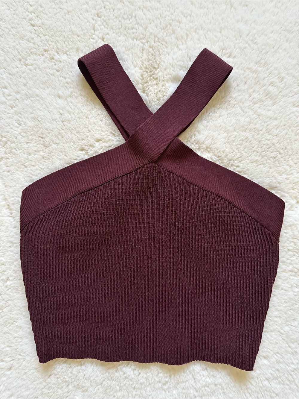 Aritzia Babaton Sculpt Knit Criss Cross Cropped Halter Tank Burgundy S